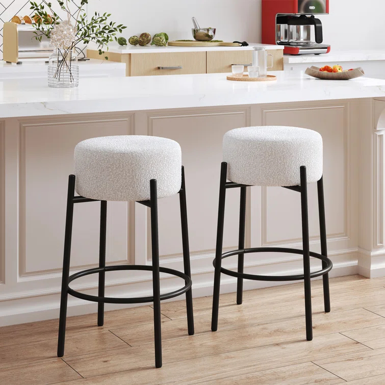 Amy Swivel Backless Boucle Upholstered 26.7"H Counter Stool with Steel Frame (Set of 2/3/4)