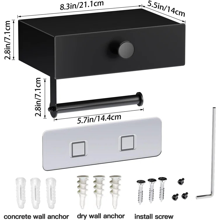 Toilet Paper Holder With Shelf Wipes Dispenser For Bathroom Toilet Paper Holder With Storage Upgrade Drawer Design Toilet Tissue Holder Adhesive Small Bathroom Shelf Wall Mount