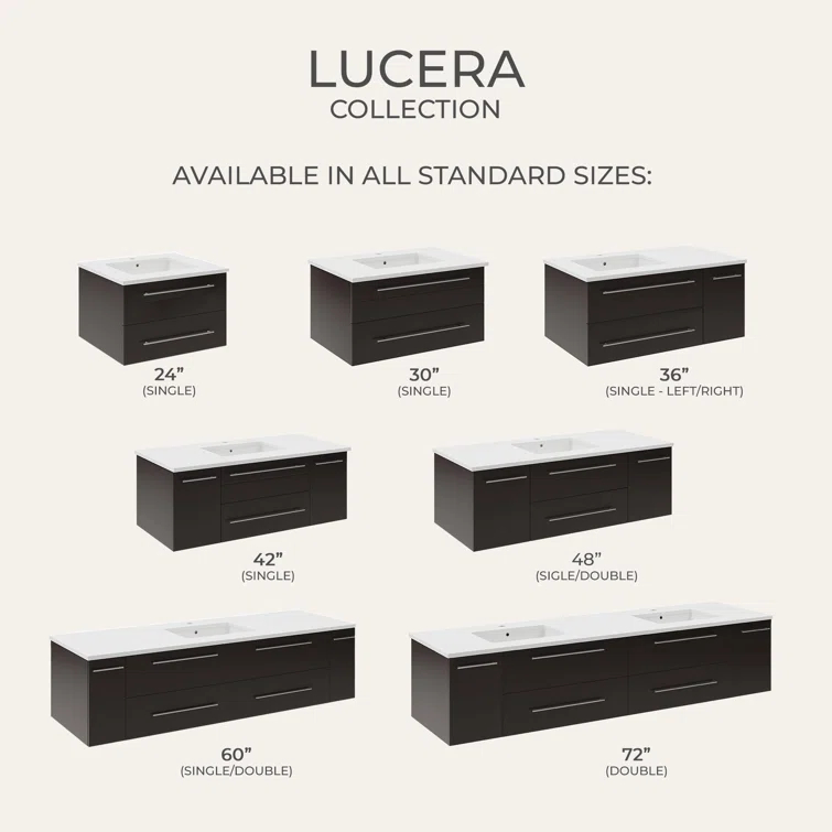 Fresca Lucera 60" Wall Mount Double Undermount Sink Bathroom Vanity Base Only (Top & Sink Not Included)