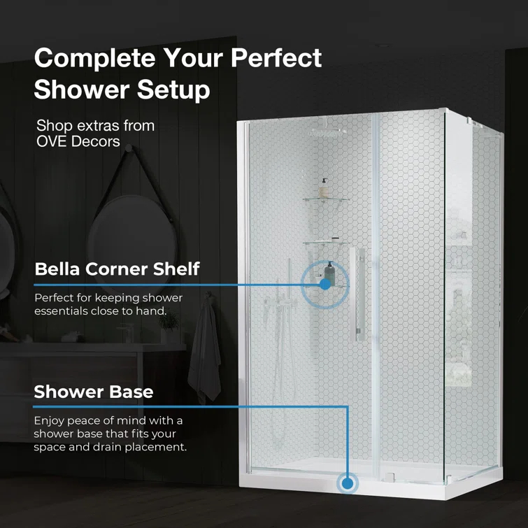 OVE Decors Pasadena 37 3/8 To 39 3/8 In. W X 72 In. H Alcove Frameless Pivot Shower Door In , 2025