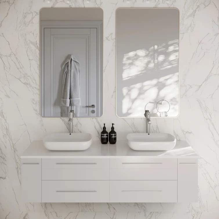 Fresca Lucera 60" Wall Mount Double Sink Modern Bathroom Vanity with Top and Vessel Sinks