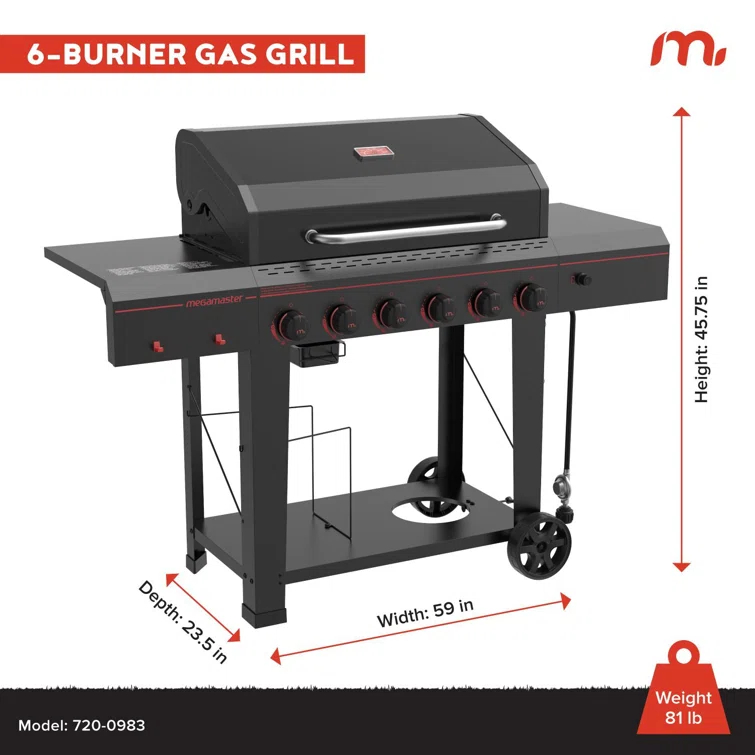 Megamaster 6 - Burner Freestanding Liquid Propane Gas Grill
