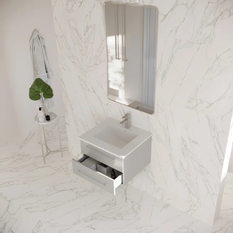 Lucera 24" Wall Mount Modern Single Sink Bathroom Vanity with Top and Undermount Sink