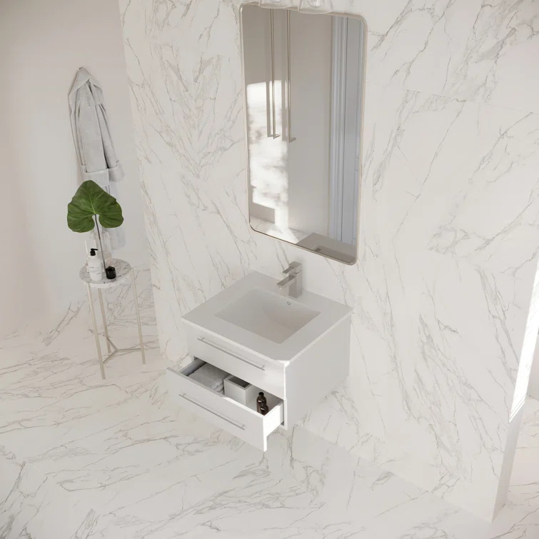 Lucera 24" Wall Mount Modern Single Sink Bathroom Vanity with Top and Undermount Sink