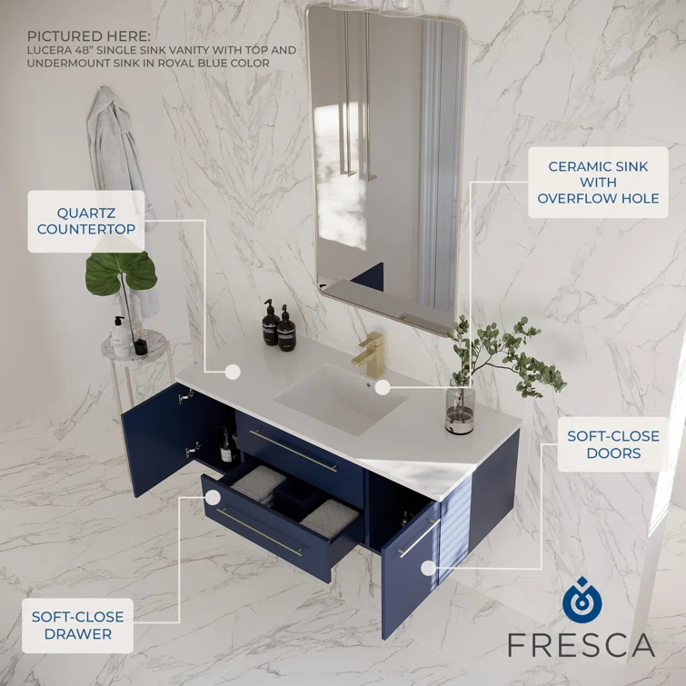 Lucera 36" Wall Mount Single Vessel Sink Right Version Bathroom Vanity with Medicine Cabinet