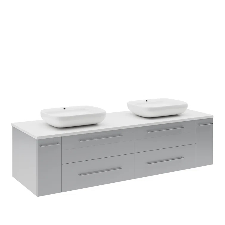 Fresca Lucera 60" Wall Mount Double Sink Modern Bathroom Vanity with Top and Vessel Sinks