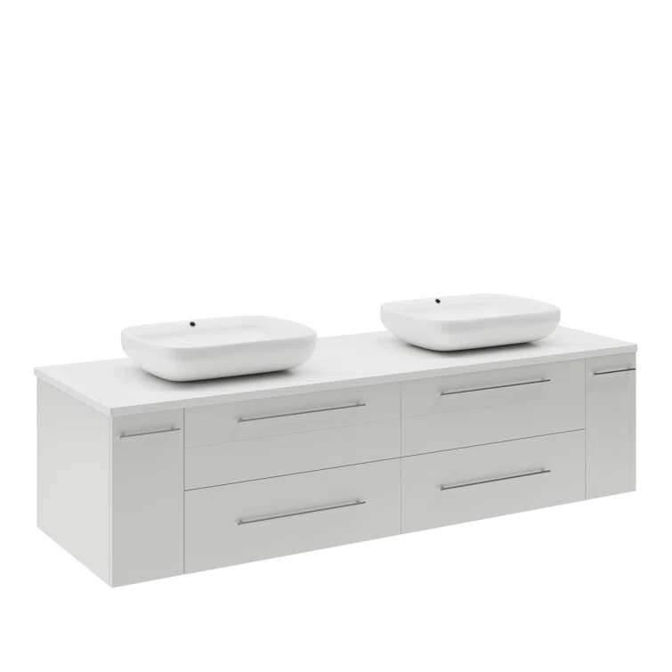 Fresca Lucera 60" Wall Mount Double Sink Modern Bathroom Vanity with Top and Vessel Sinks