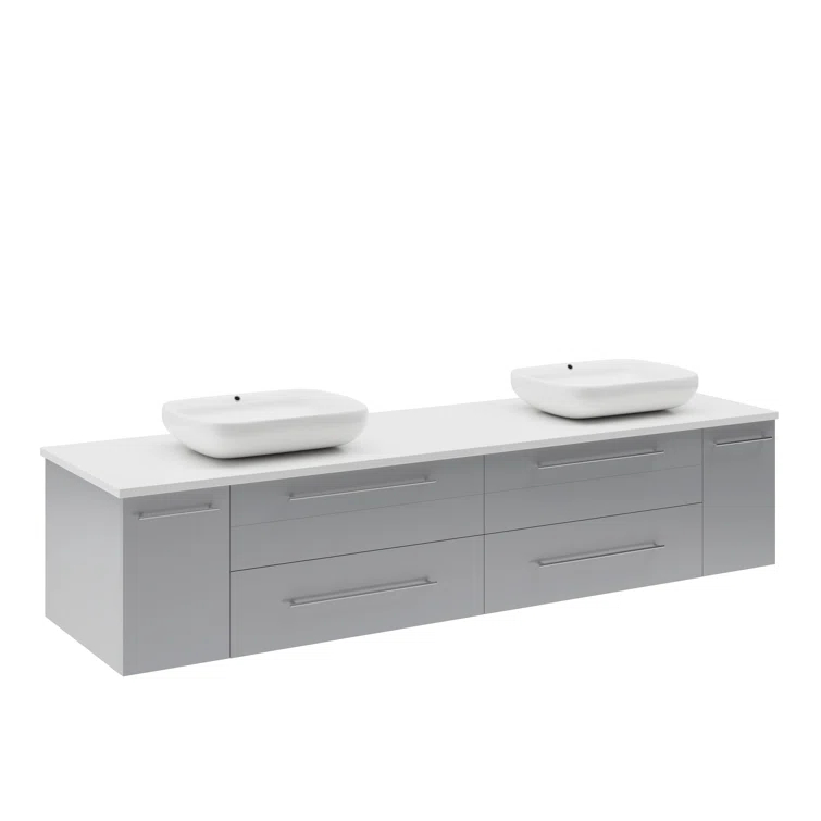 Lucera 72" Wall Mount Modern Bathroom Vanity with Top & Double Vessel Sinks - Faucets Not Included