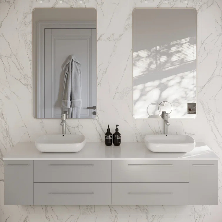 Lucera 72" Wall Mount Modern Bathroom Vanity with Top & Double Vessel Sinks - Faucets Not Included
