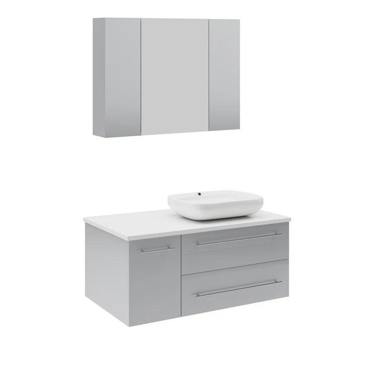 Lucera 36" Wall Mount Single Vessel Sink Right Version Bathroom Vanity with Medicine Cabinet