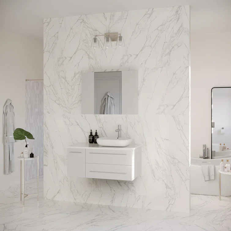 Lucera 36" Wall Mount Single Vessel Sink Right Version Bathroom Vanity with Medicine Cabinet