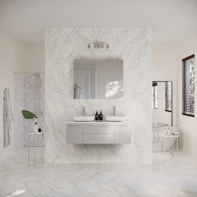 Fresca Lucera 48" Wall Mount Double Vessel Sink Bathroom Vanity with Medicine Cabinet