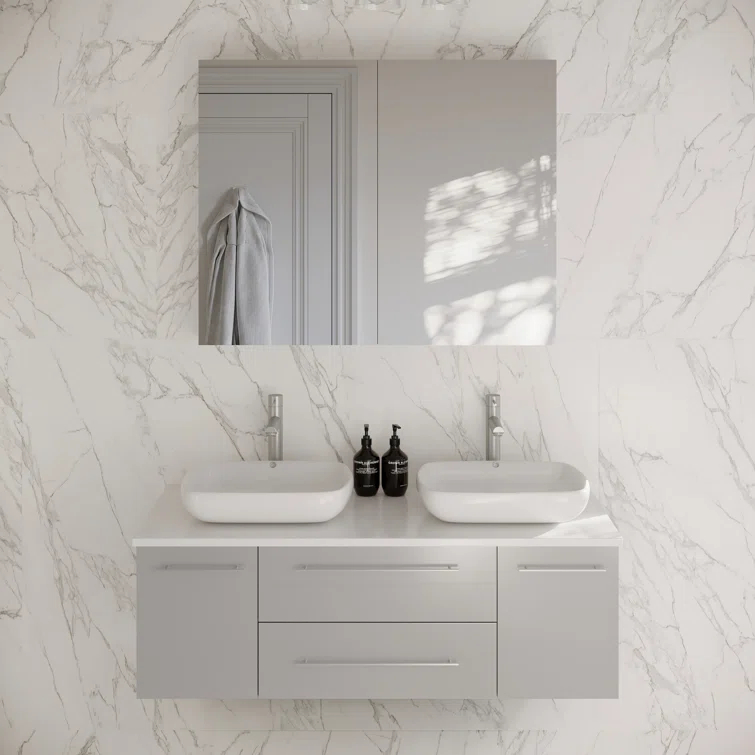 Fresca Lucera 48" Wall Mount Double Vessel Sink Bathroom Vanity with Medicine Cabinet