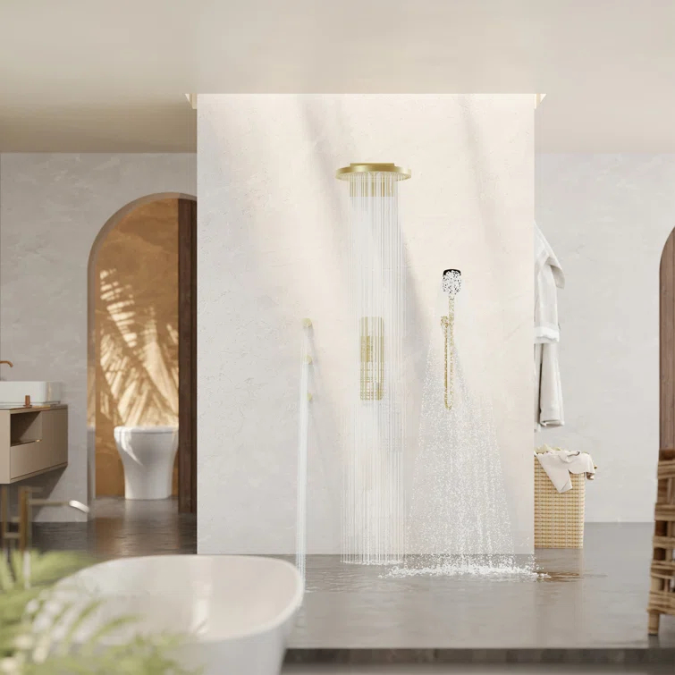 Ancoats 16" Wall Mounted Thermostatic Complete Shower System with 3-Function Handheld Spray and 3 Body Jets