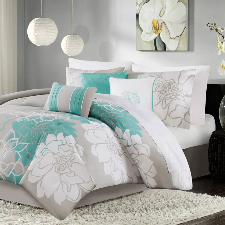 Madison Park Lola 7 Piece Floral Cotton Comforter Set