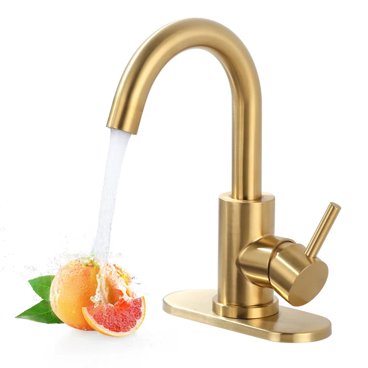 Single Handle Stainless Steel Bar Kitchen Faucet With Swivel Spout And Deckplate