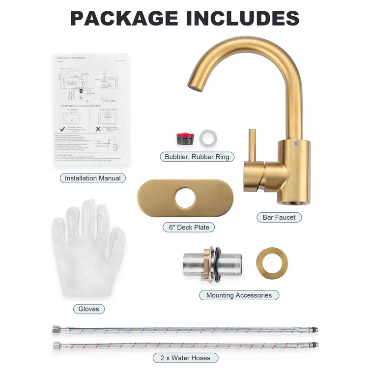 Single Handle Stainless Steel Bar Kitchen Faucet With Swivel Spout And Deckplate