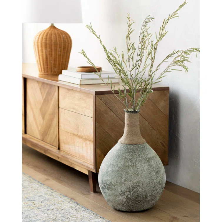Glacia Sage and Tan Jute Wrapped Glass Floor Vase