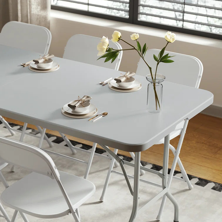 Plastic Folding Card Table, Indoor Outdoor Portable Picnic Table with Carrying Handle for Camping