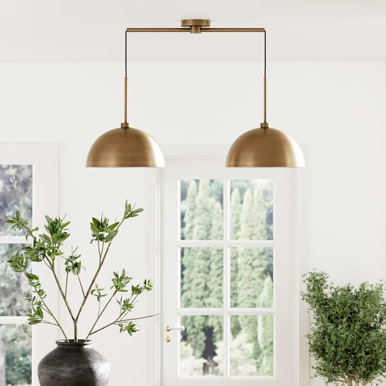 2-Light Pendant Island Light Fixture, Hanging Lights with Metal Shade and Adjustable Cord, for Kitchen