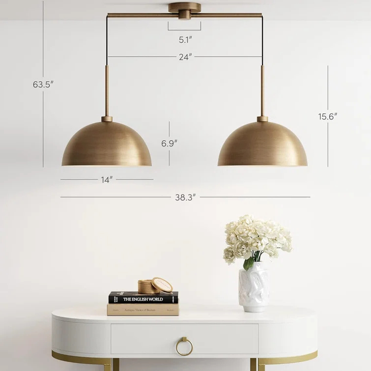2-Light Pendant Island Light Fixture, Hanging Lights with Metal Shade and Adjustable Cord, for Kitchen