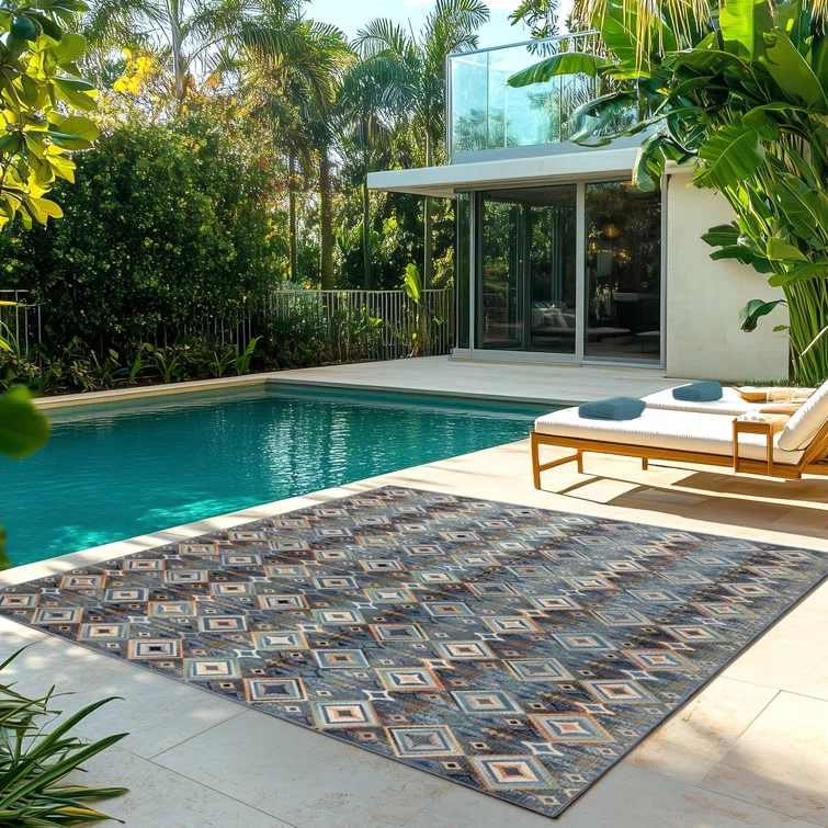 Gertmenian Sierra Kenna Blue Bohemian Geometric Diamond Indoor/ Outdoor Area Rug