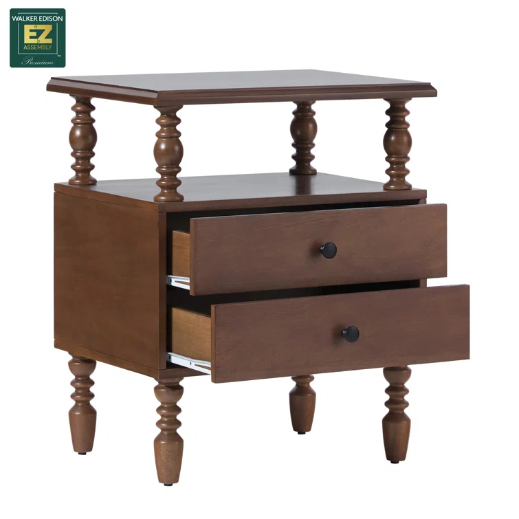 Vivienne Easy Assembly Solid Wood Spindle 2-Drawer Nightstand
