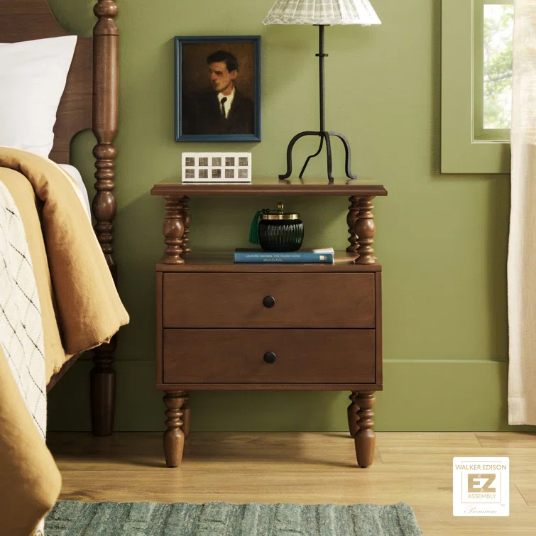 Vivienne Easy Assembly Solid Wood Spindle 2-Drawer Nightstand