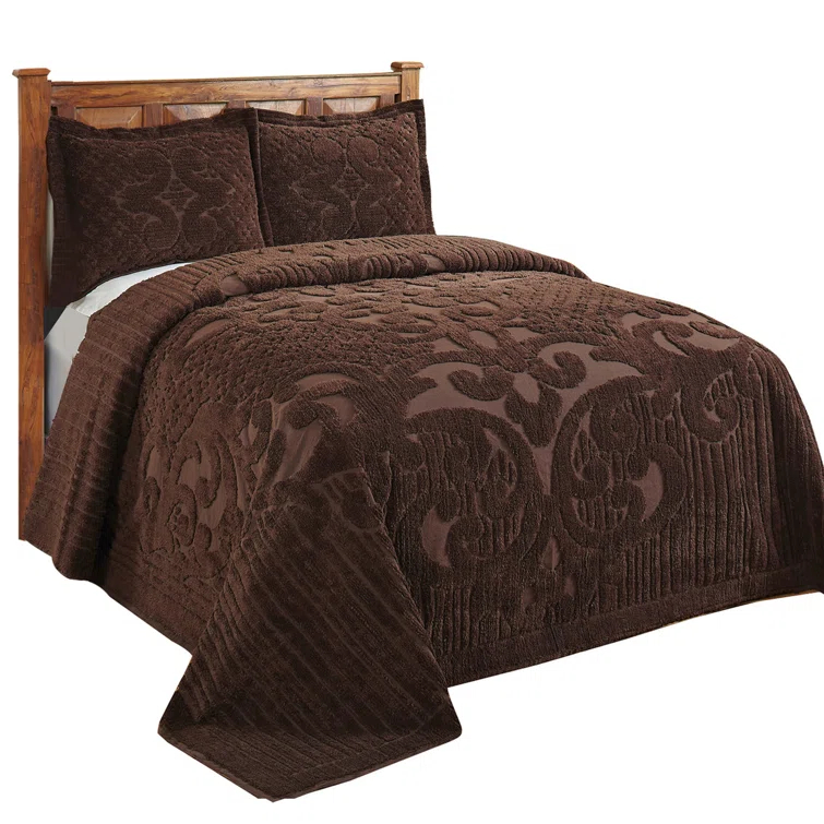 Ashton Collection Chenille Bedspread Set, 100% Cotton Machine Washable Bedding Set, Soft & Breathable Medallion Design Coverlet with Sham, Luxurious All Season Comfort