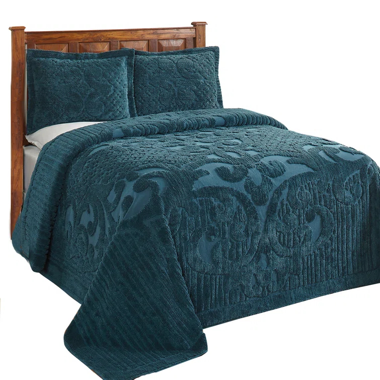 Ashton Collection Chenille Bedspread Set, 100% Cotton Machine Washable Bedding Set, Soft & Breathable Medallion Design Coverlet with Sham, Luxurious All Season Comfort