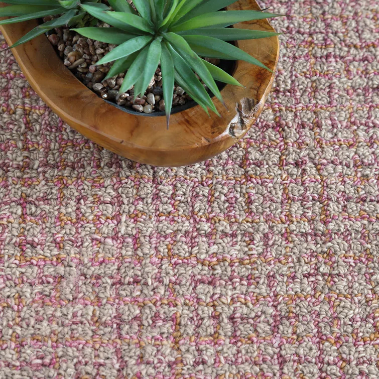 Bryn Hand-Tufted Loop Pile Wool Tweedy Plaid Textured Solid Area Rug Spice Orange Rose Burgundy Tan