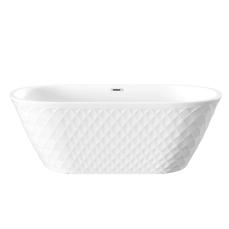 Aguamaph 67" x 31" Acrylic Freestanding Bathtub with Diamond Wave Pattern with Chrome Drain & Overflow T7052886731CW