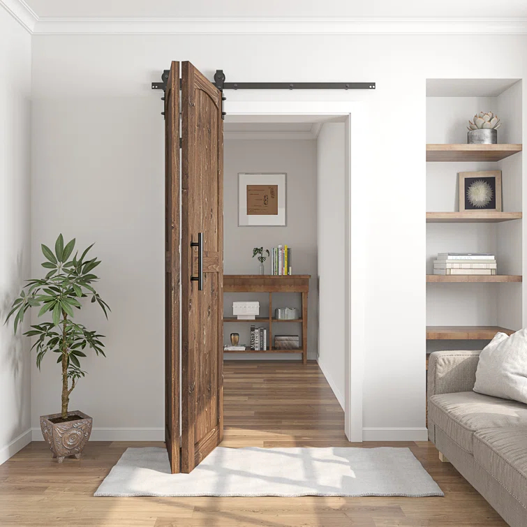 84'' Assembled Solid Wood Bi-Fold Barn Doors with Installation Hardware Kit