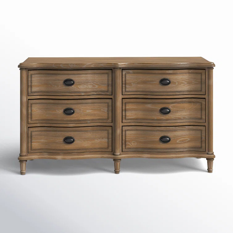 Universal Furniture Curved Wood Front 6 Drawer Dresser in Antiqued Grey Oak
