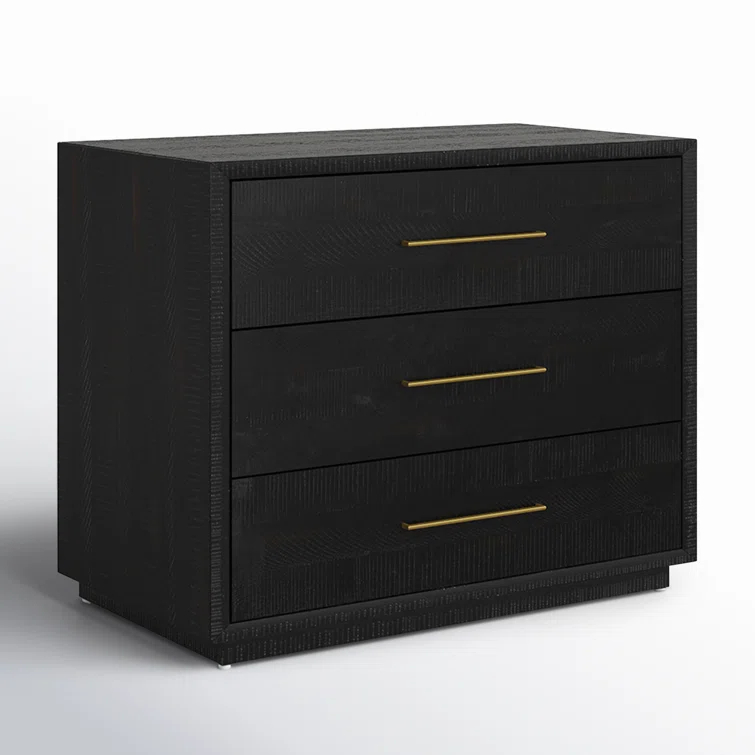Suki Black 3-Drawer Nightstand with Metal Handles
