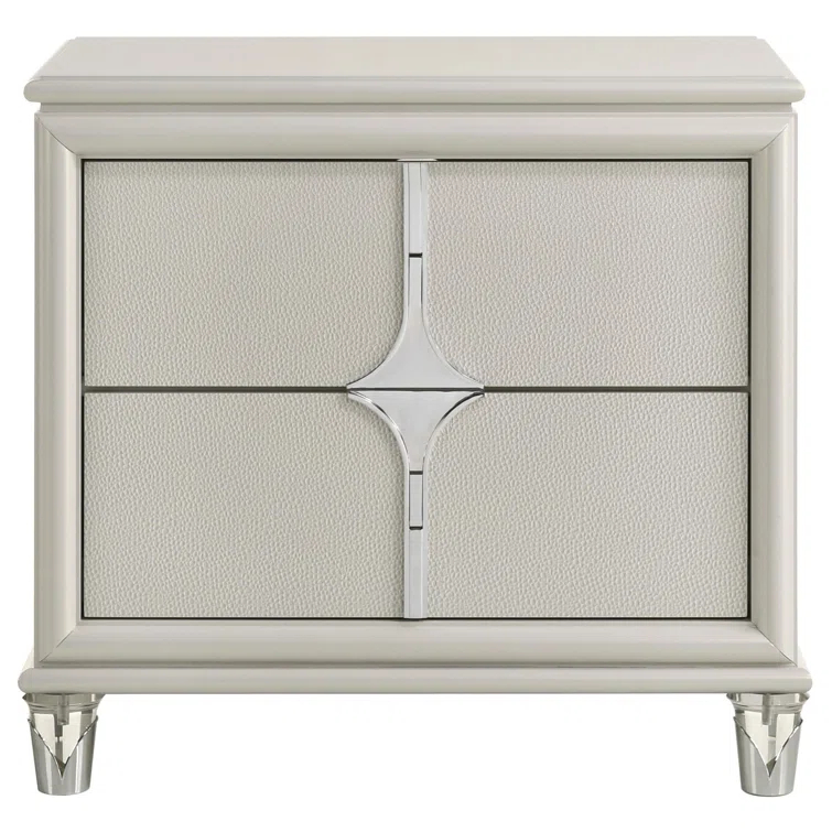 Olivia 2-Drawer Nightstand Bedside Table Pearl White
