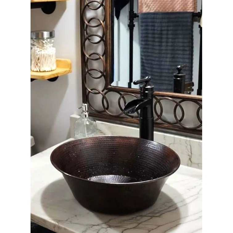 15" Round Miners Pan Cazo Copper Bathroom Sink