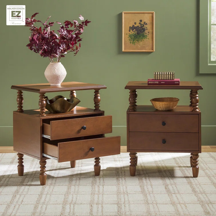 Vivienne Easy Assembly Solid Wood Spindle 2-Drawer Nightstand (Set of 2)