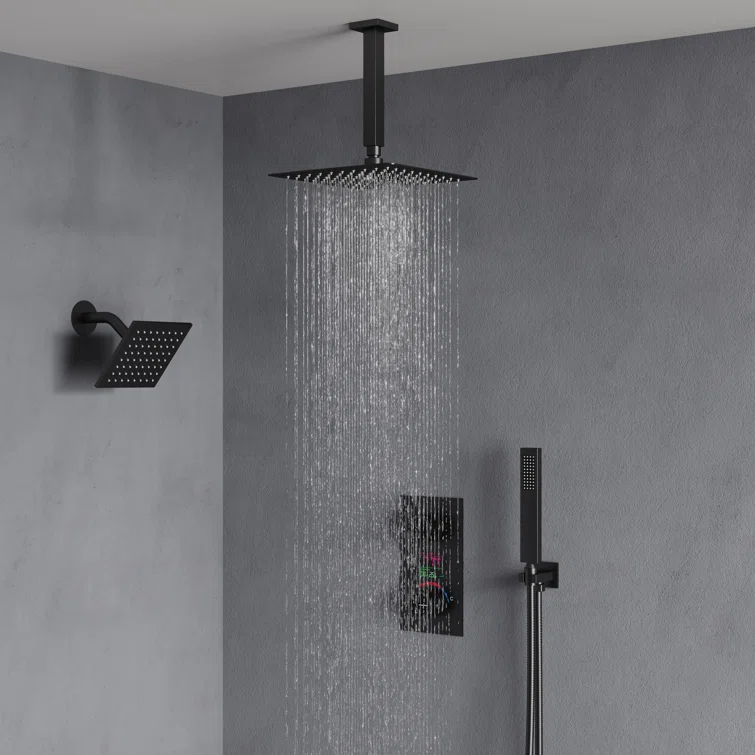 Pressure Balancing Shower Faucet 12" High-Pressure Dual Showerheads with LCD Display