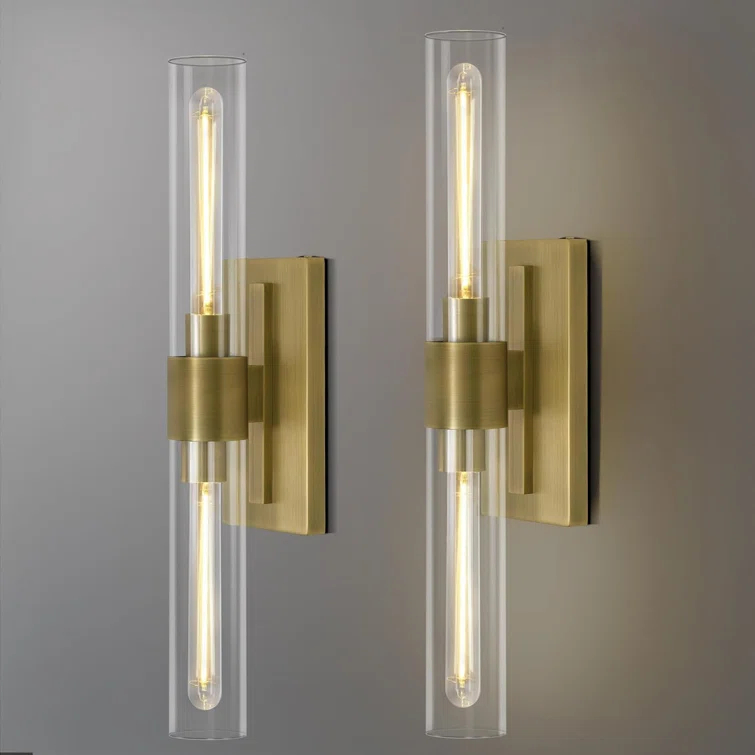 Mailus Wall Sconces, 22.8" Industrial-Chic Dual Glass Cylinder Wall Sconce(Set of 2)