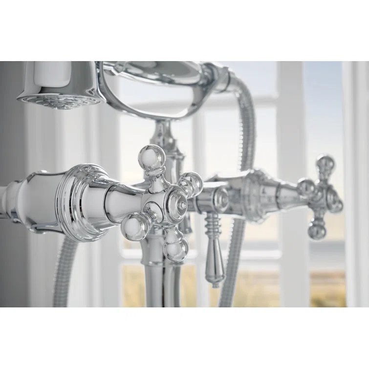 Polished Nickel Traditional Two-Handle Freestanding Tub Filler