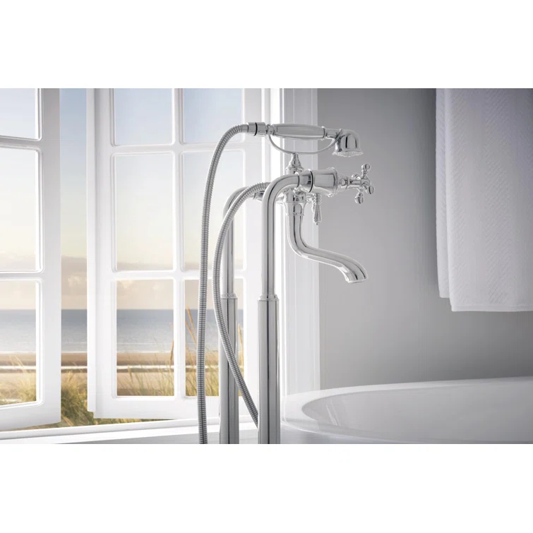 Polished Nickel Traditional Two-Handle Freestanding Tub Filler