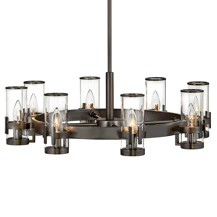 Reeve 8-Light Wagon Wheel Chandelier with Glass Shades