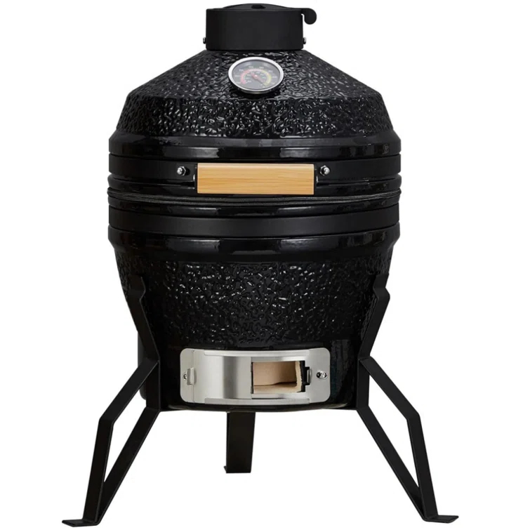 13-Inch Portable Ceramic Charcoal Grill with Grill Stand, Egg Shaped Ceramic Charcoal Grill w 10.6" Stainless Steel Cooking Grate, Heat Deflectors and Ash Tool for Outdoor Barbecue, Baking
