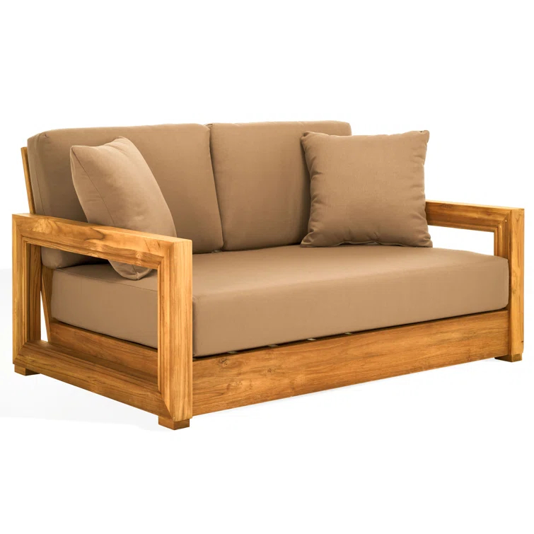 SAFAVIEH OUTDOOR COUTURE Montford 2-Seat Bench Natural Teak / Beige