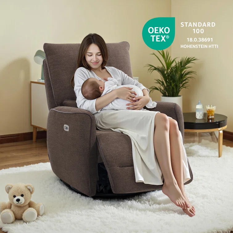 Swivel Glider Power Recliner Chair, Electric Rocker Recliner Chairs with USB Ports For Nursery, Fabric