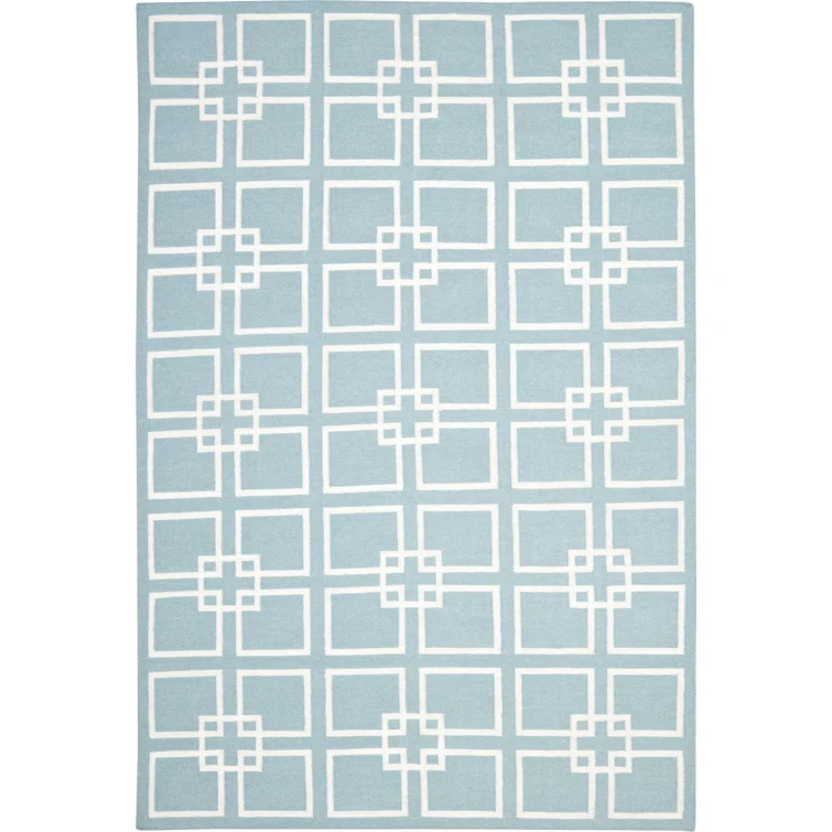 Martha Stewart Flat Weave Wool/Silk/Cotton Geometric Rug in Geyser Blue