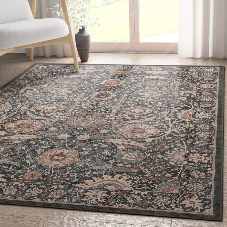 Ervin Liana Vintage Oriental Charcoal Gray Flat-Weave Rug