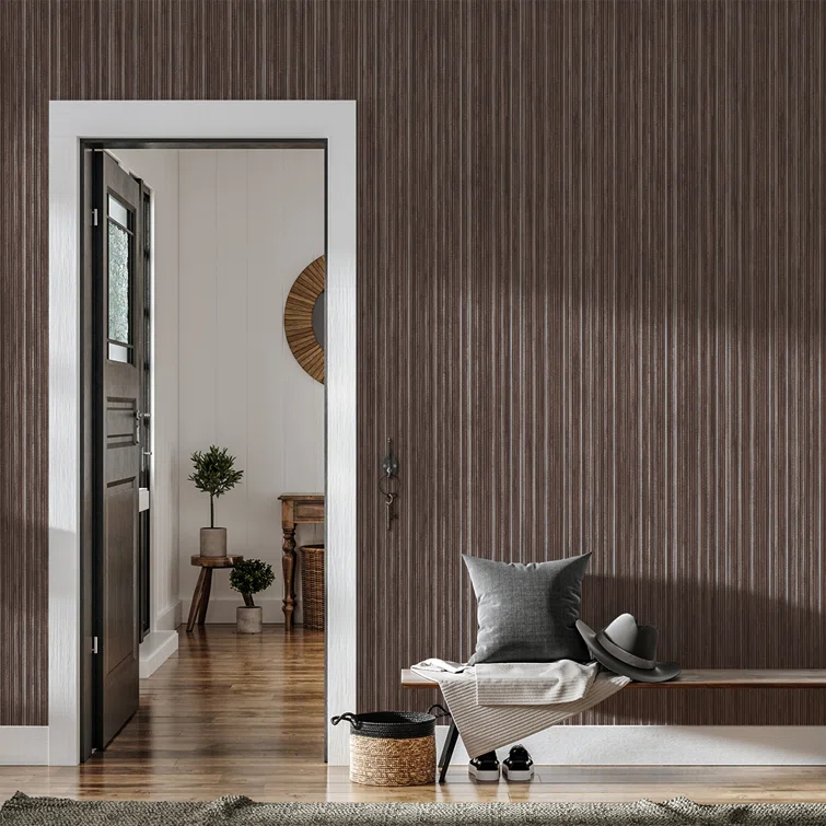 Tempaper Textured Faux Grasscloth Brown & Metallic Silver Peel and Stick Wallpaper, 20.5" x 16.5'