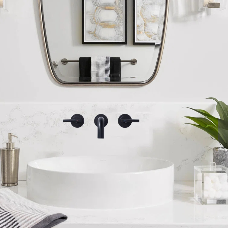 2-Handle 2-Hole Wall Mounted Bathroon Sink Faucet In Spot Resist (Valve Included)